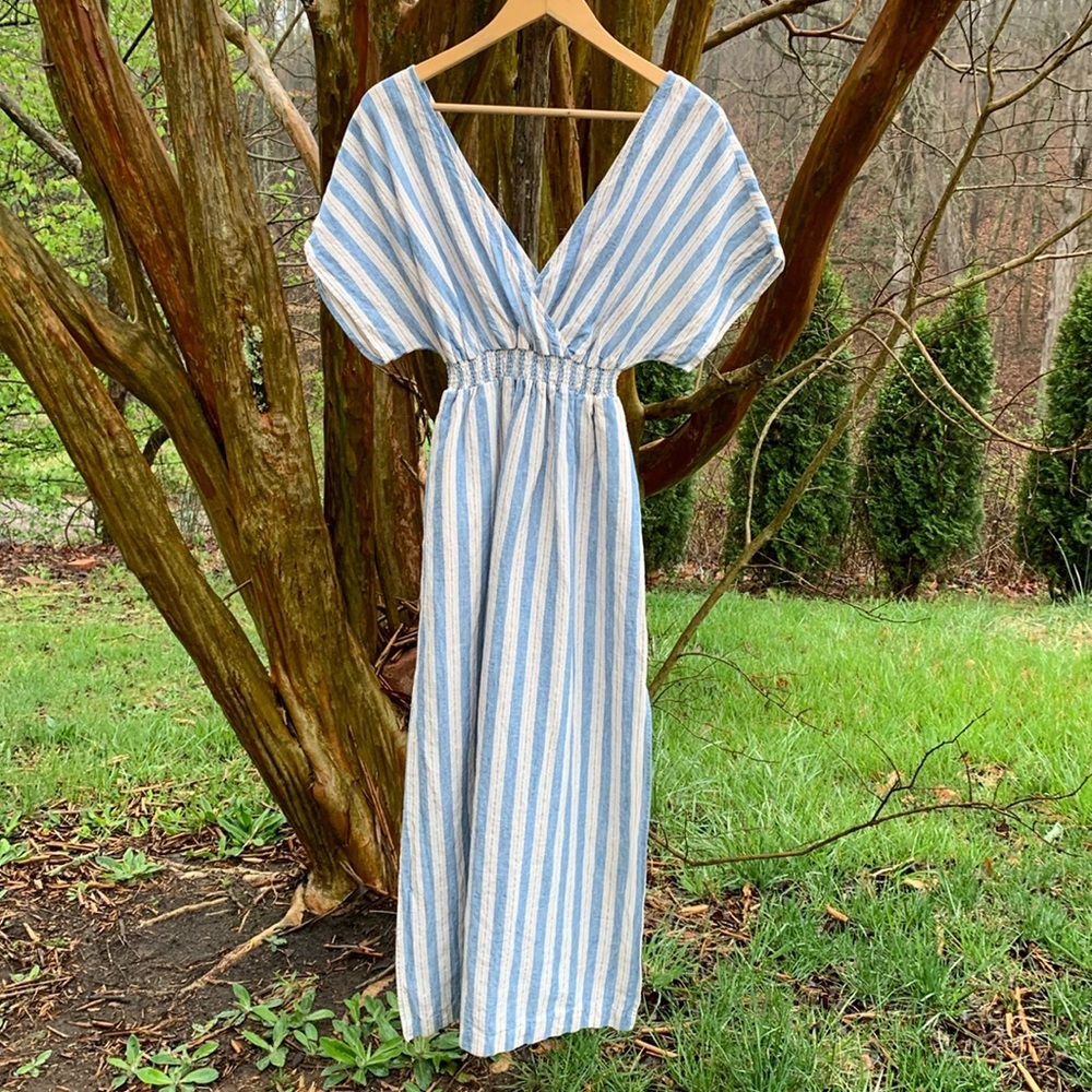 Boden Women’s Linen Kaftan Dress in Porcelain Blue Lurex Stipe - Picture 5 of 11